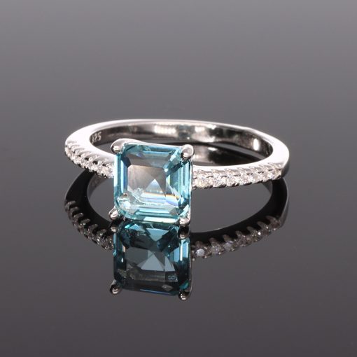 Négyzet kék Cirkónia Ezüst gyűrű 