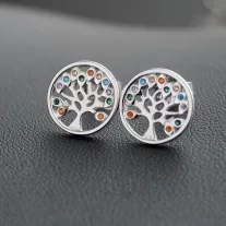 Színes cirkónia köves Életfa fülbevaló