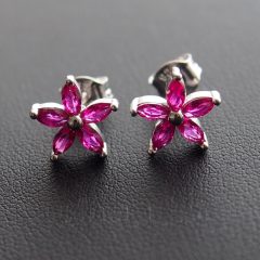 5 szirmos cirkónia virág fülbevaló, Piros