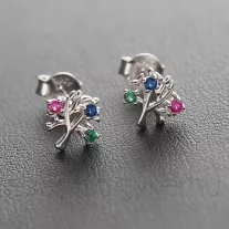 Színes köves Életfa Ezüst fülbevaló 2