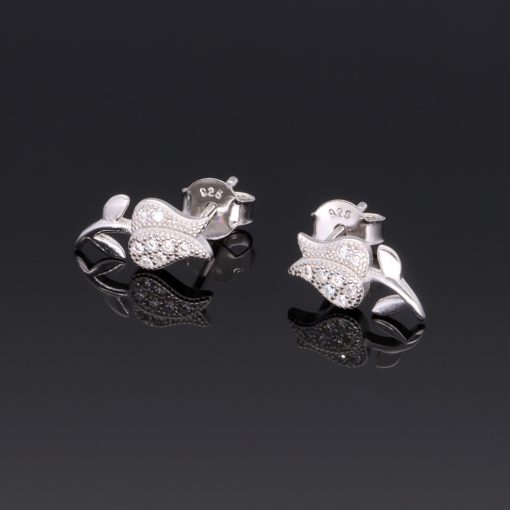 Tulipán cirkónia köves bedugós ezüst fülbevaló