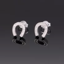   Szerencse patkó cirkónia köves bedugós ezüst fülbevaló