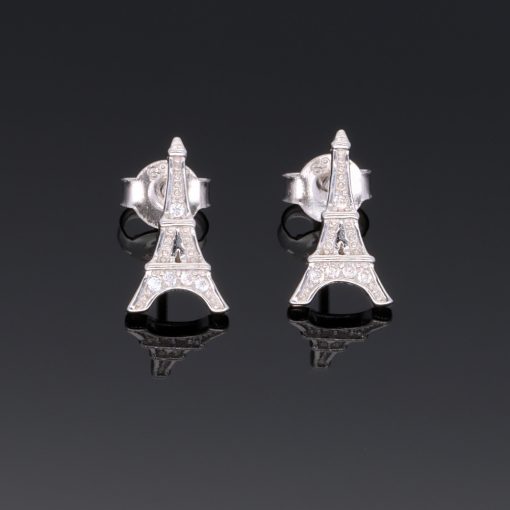 Eiffel torony cirkónia köves bedugós ezüst fülbevaló