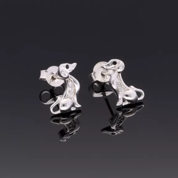 Kicsi félgömb cirkónia köves fülbevaló - fehér