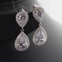 Köves alkalmi fülbevaló - dupla csepp