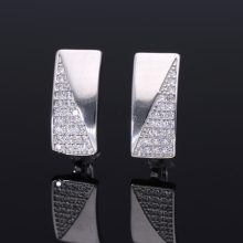 Köves-fényes patentzáras ezüst fülbevaló - Négyzetes