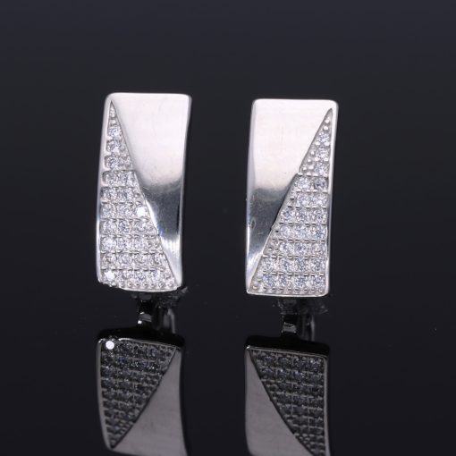 Köves-fényes patentzáras ezüst fülbevaló - Négyzetes