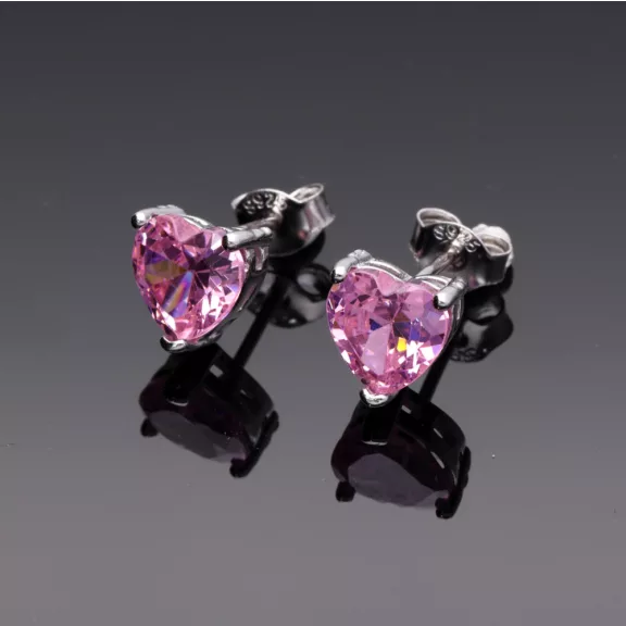 Cirkónia Szív fülbevaló-Rózsaszín