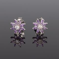 8 szirmos lila virág cirkónia köves fülbevló