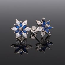 Kék-Fehér dupla virág ezüst fülbevaló