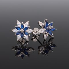 Kék-Fehér dupla virág ezüst fülbevaló