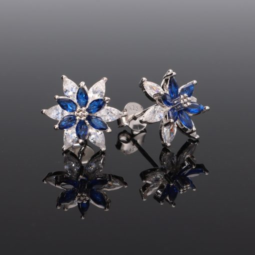 Kék-Fehér dupla virág ezüst fülbevaló