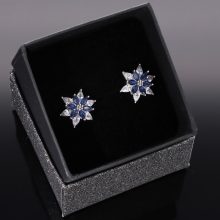 Kék-Fehér dupla virág ezüst fülbevaló