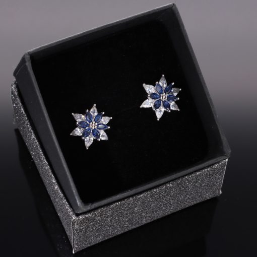 Kék-Fehér dupla virág ezüst fülbevaló