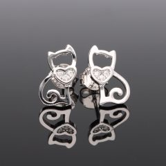 Szivecskés Cica Ezüst fülbevaló