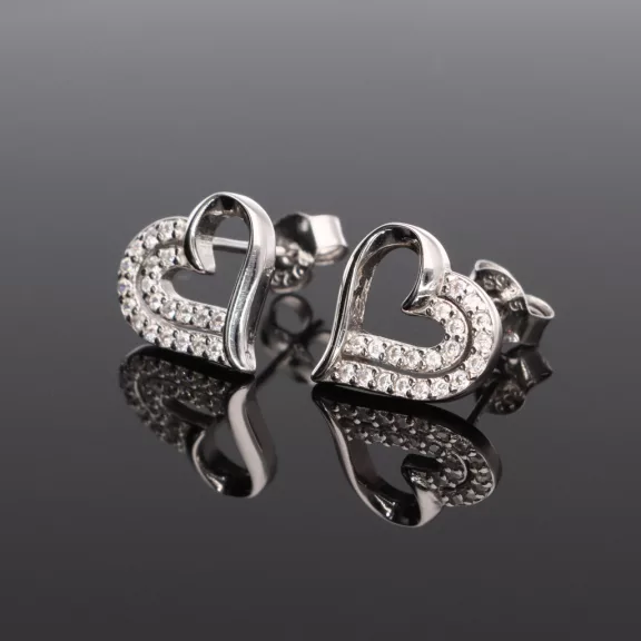 Szívben szív fülbevaló cirkónia kövekkel