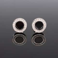 Körbe köves fekete Zománcos ezüst fülbevaló