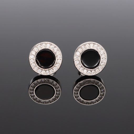 Körbe köves fekete Zománcos ezüst fülbevaló
