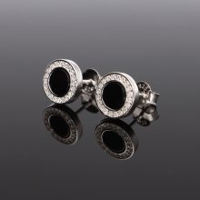 Körbe köves fekete Zománcos ezüst fülbevaló