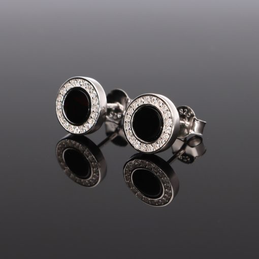 Körbe köves fekete Zománcos ezüst fülbevaló