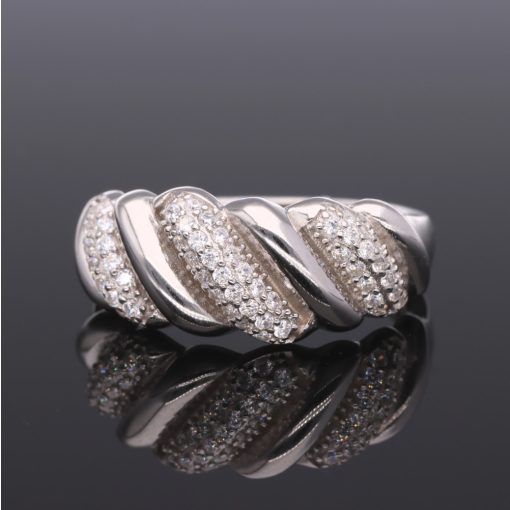 Hullámzó fényes-köves ezüst gyűrű