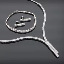   Négyzet cirkónia köves nyakék, karkötő, fülbevaló szett