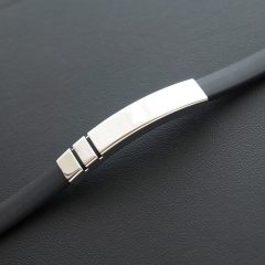 Ezüst betétes Kaucsuk Karkötő - kettő horony mintával