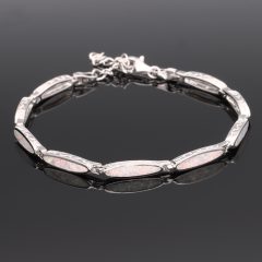 Hosszúkás ovál szemes Fehér Opál ezüst karkötő 