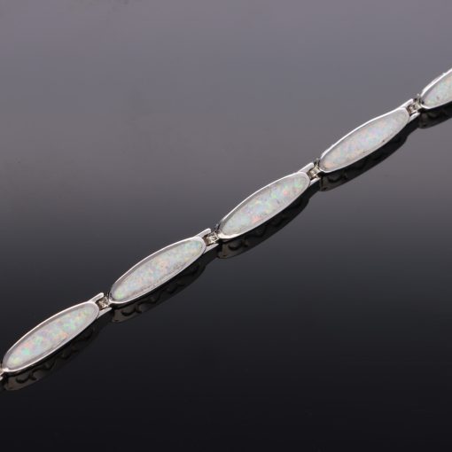 Hosszúkás ovál szemes Fehér Opál ezüst karkötő 