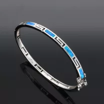 Opál merev ezüst karkötő-Görög mintás