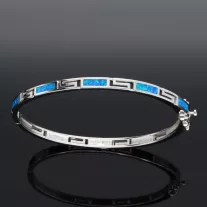 Opál merev ezüst karkötő-Görög mintás