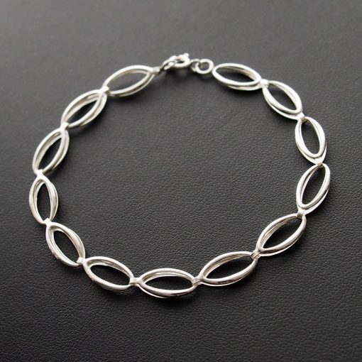 Áttört mintás navett szemes 925 ezüst karkötő ugró zárral, 17–20 cm-es méretben