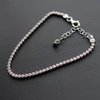 Végig köves ezüst tenisz karkötő - rózsaszín