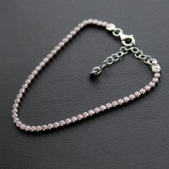 Végig köves ezüst tenisz karkötő - rózsaszín