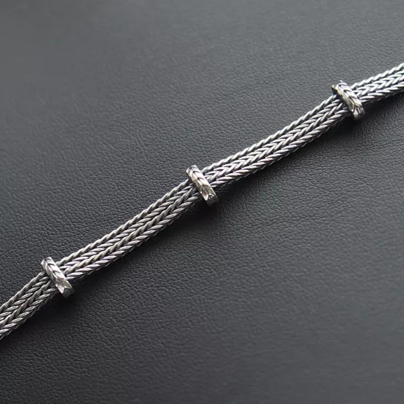 Dupla Szakaszos-Fonott Ezüst karkötő