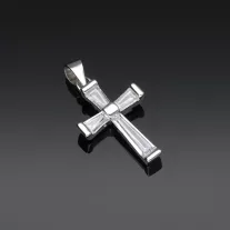 Ezüst Kereszt medál trapéz kövekkel