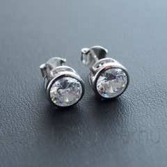 Nagy Kerek Buton köves  fülbevaló, fehér, 8 mm