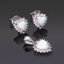 Szív Kék Opál - karmos köves Füli-Medál Garnitúra