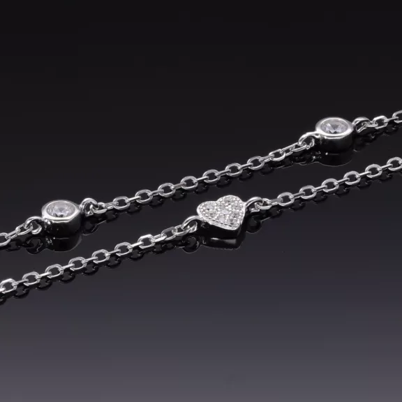 Két soros Szíves - Köves Ezüst karkötő