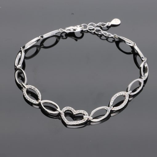 Középen szív ovál szemes- Cirkónia Köves Ezüst karkötő