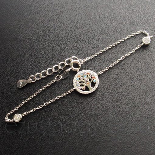 Színes köves Életfa ezüst karkötő 