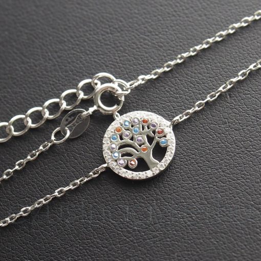 Színes köves Életfa ezüst karkötő 