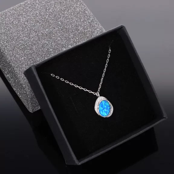 Aszimmetrikus Opál medál vékony anker láncon-kék