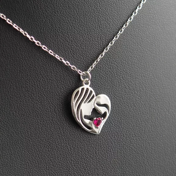 Anya-lánya medál nyakláncon - piros szív kővel