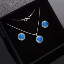  Kerek körbe köves Opál szett nyaklánccal - kék