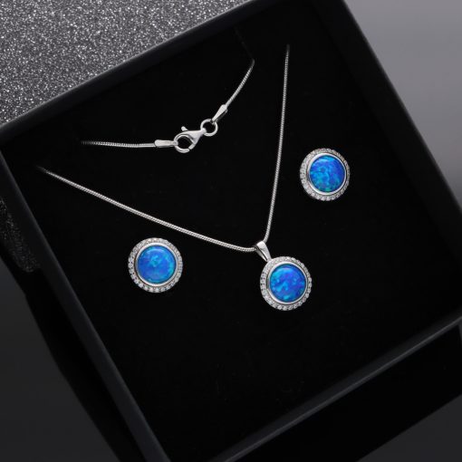  Kerek körbe köves Opál szett nyaklánccal - kék