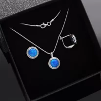  Kerek körbe köves Opál szett nyaklánccal - kék