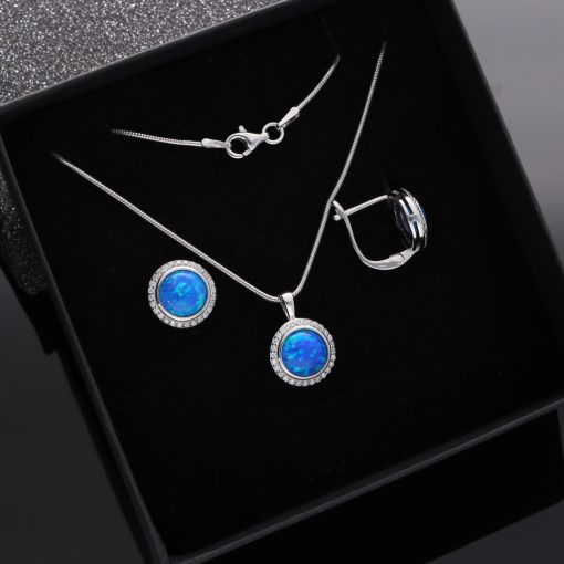  Kerek körbe köves Opál szett nyaklánccal - kék