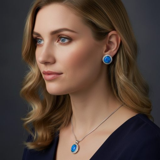  Kerek körbe köves Opál szett nyaklánccal - kék