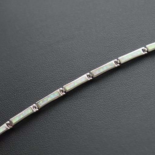 Szelvényes Opál ezüst karkötő - Fehér